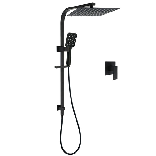 Dual Shower Set Matt Black 12" Rainfall Head 3 Modes Handheld Silding Rail Combo Mixer