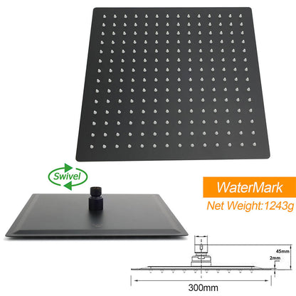 Dual Shower Set Matt Black 12" Rainfall Head 3 Modes Handheld Silding Rail Combo Mixer