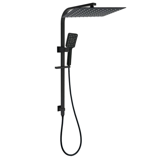 WELS Twin Shower Set Matt Black Large 16" Rainfall Head 3 Modes Handheld Silding Rail Combo