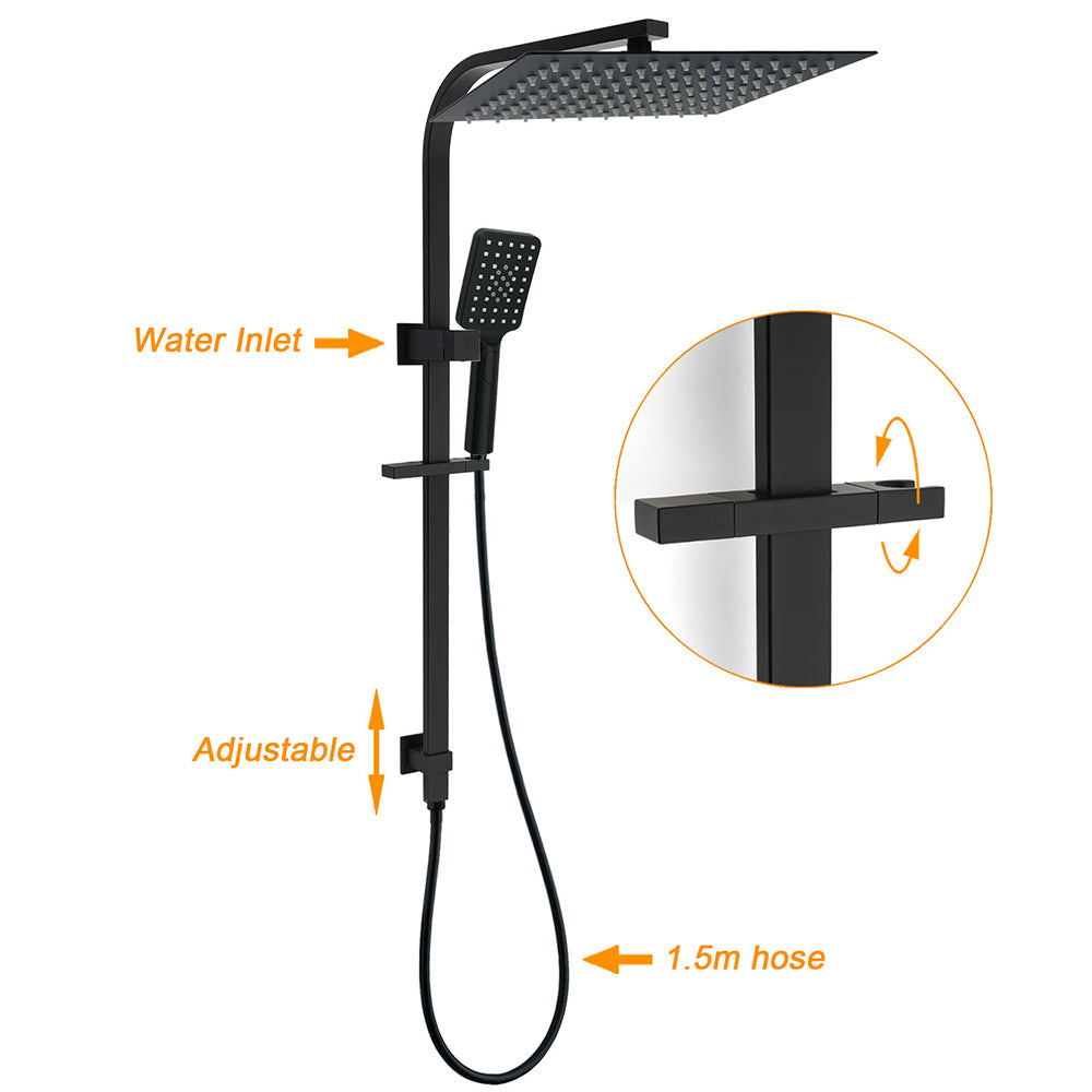 WELS Twin Shower Set Matt Black Large 16" Rainfall Head 3 Modes Handheld Silding Rail Combo