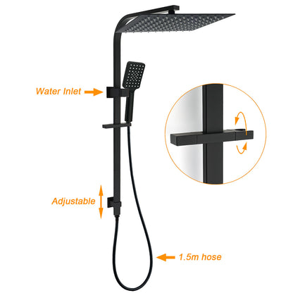 WELS Twin Shower Set Matt Black Large 16" Rainfall Head 3 Modes Handheld Silding Rail Combo