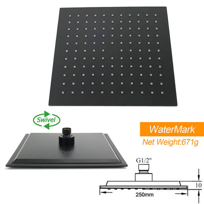 Matt Black Square 2in1 Shower 10" Rain Head 3 Modes Handheld Silde Rail Arm Set