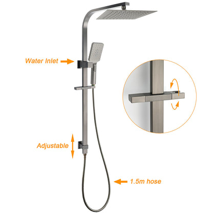 WELS Gun Metal Twin Shower Head Square Set 12" Rain Handheld Sliding Rail Diverter Wall Mixer