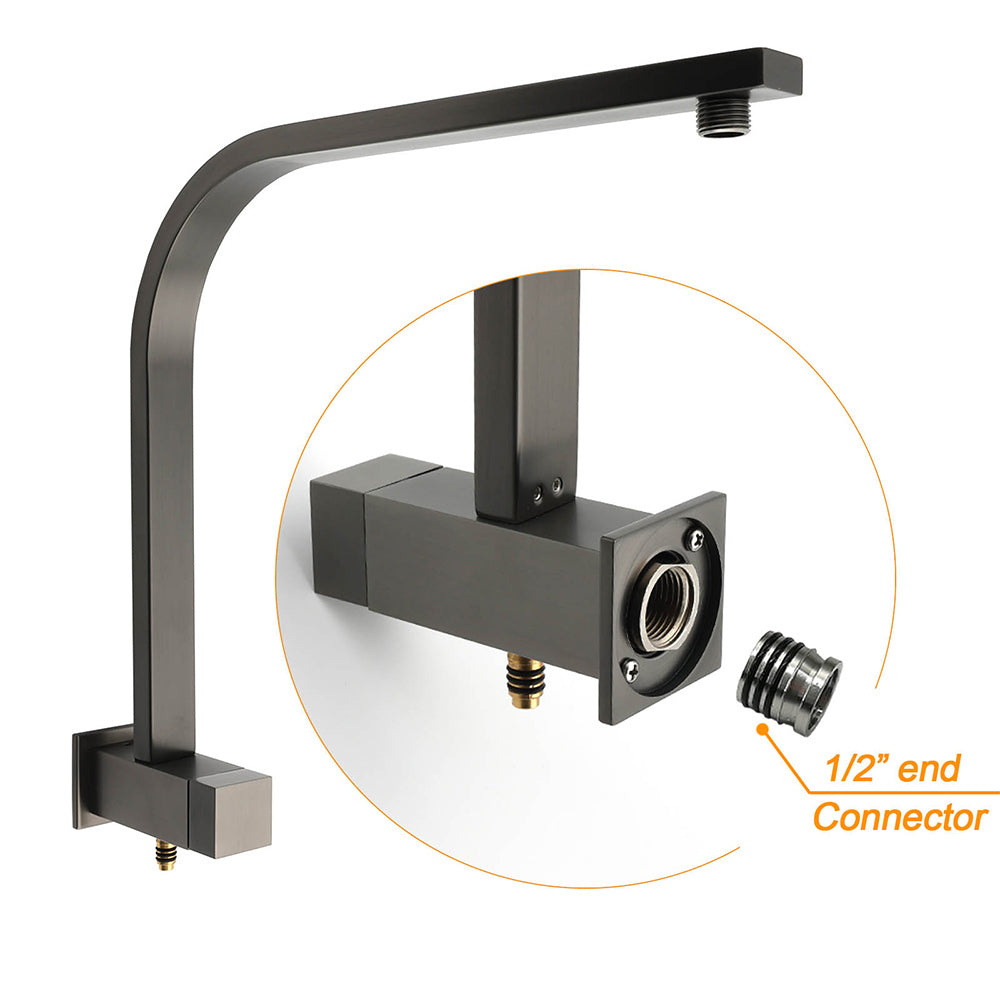 WELS Gun Metal Twin Shower Head Square Set 12" Rain Handheld Sliding Rail Diverter Wall Mixer