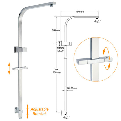 WELS Dual Square Shower Set Large 16" Rain Shower Head 3 Function Handheld Rail Arm