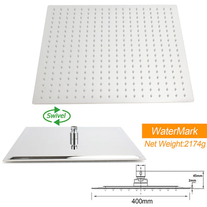 WELS Dual Square Shower Set Large 16" Rain Shower Head 3 Function Handheld Rail Arm