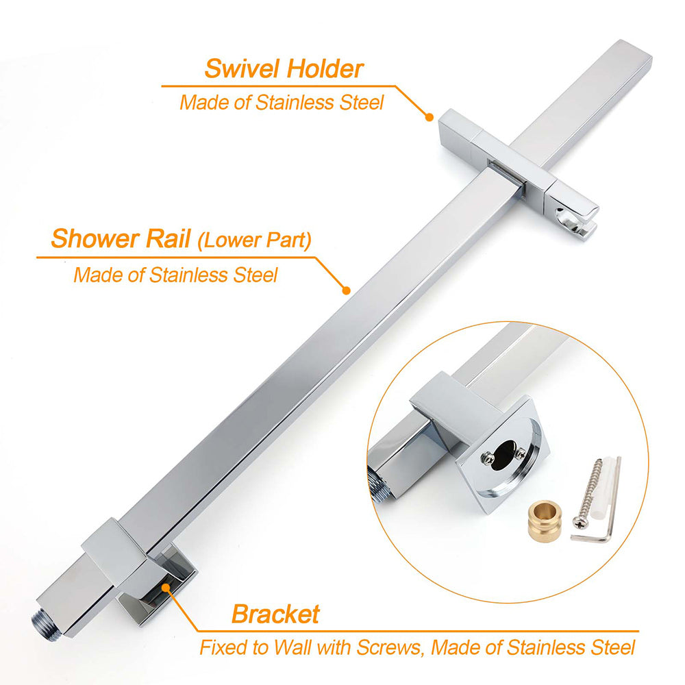 WELS 2IN1 Square Shower Head Set 10" Rain Handheld Sliding Rail Arm Inbuilt Diverter