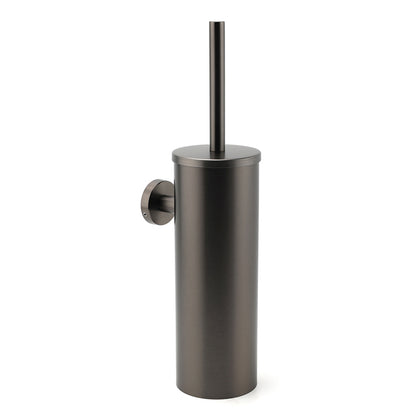 Bathroom Accessory Gun Metal Round Toilet Brush & Stainless Steel Holder Cup Kit