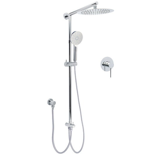 Chrome 10" Round Rain Handheld Daul Shower Head Arm Sliding Rail Wall Mounted Mixer