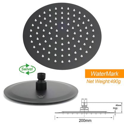 WELS Matt Black Twin Shower 8" Round Head Set Sliding Rail 3 Mode Handheld + Taps