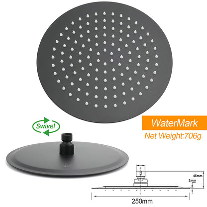 Dual Black Round Shower Set 10" Rain Head 3 Mode Handheld Sliding Rail Arm Twin Taps