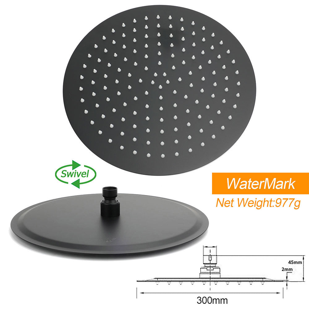 Matte Black Large 12" Twin Round Shower Head Set Handheld Diverter Rail Wall Arm
