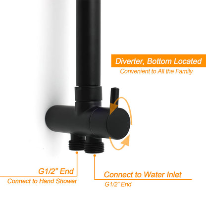 WELS Matte Black 12" Twin Round Shower Head Set Handheld Diverter Rail Wall Arm Mixer