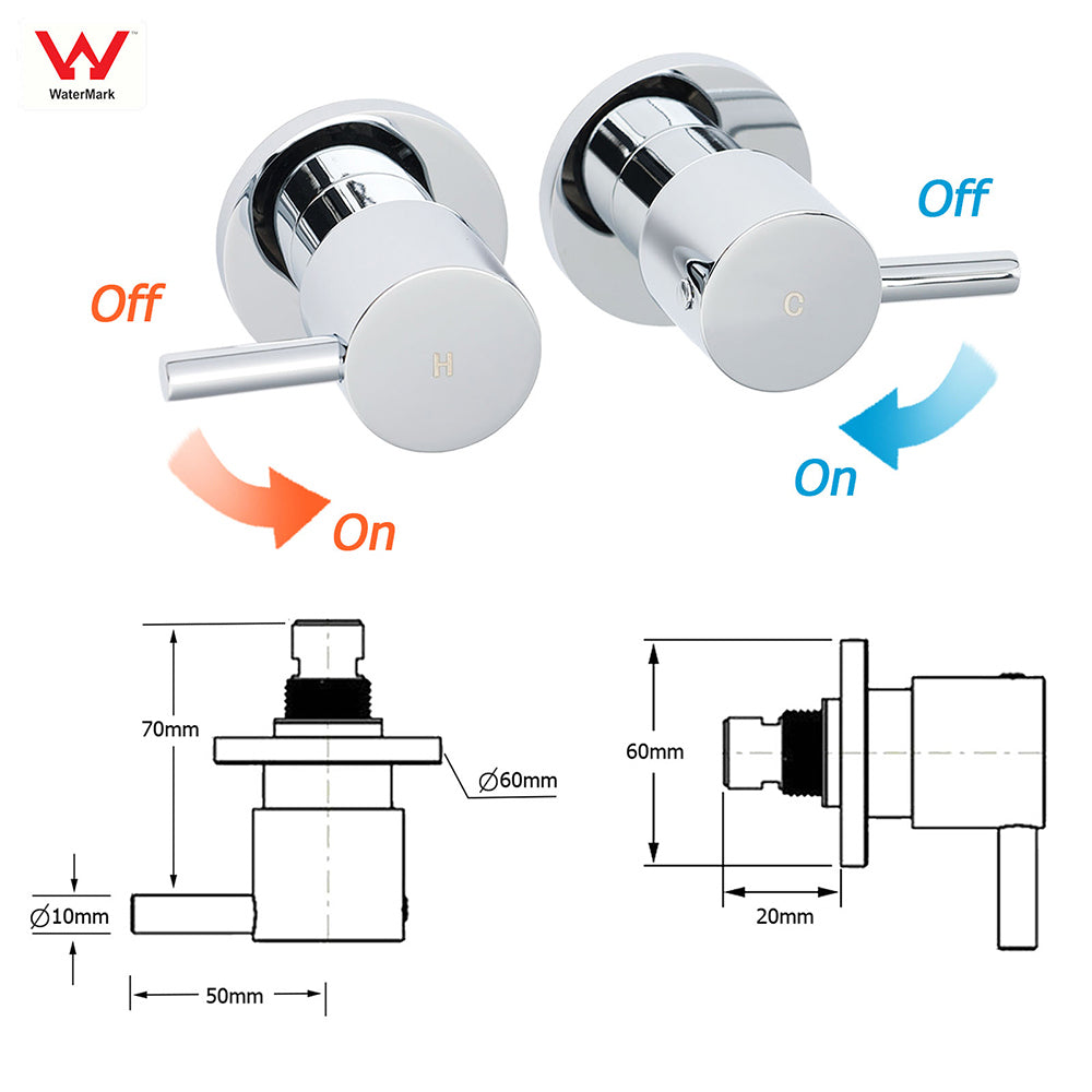 WELS Chrome Round 9" Rainfall Dual Shower Head & Handheld Sliding Rail Wall Arm Twin Taps