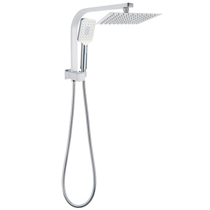 Chrome Square Twin Rain Shower 8" Head 3 Mode Handheld Diverter Wall Arm Set