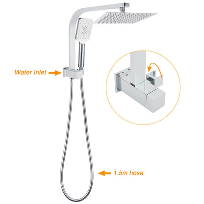 WELS Chrome Square Dual Rain Shower 8" Head 3 Mode Handheld Diverter Wall Arm Mixer Set