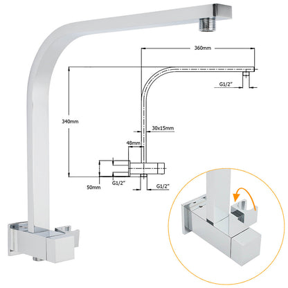 WELS Chrome Square Dual Rain Shower 8" Head 3 Mode Handheld Diverter Wall Arm Mixer Set