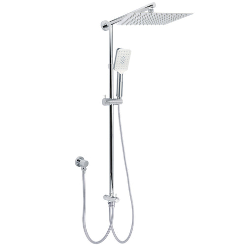 Chrome Square 10" Twin Shower Head Handheld Sliding Rail Set Wall Inlet Diverter