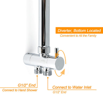 Chrome Square 10" Twin Shower Head Handheld Sliding Rail Set Wall Inlet Diverter