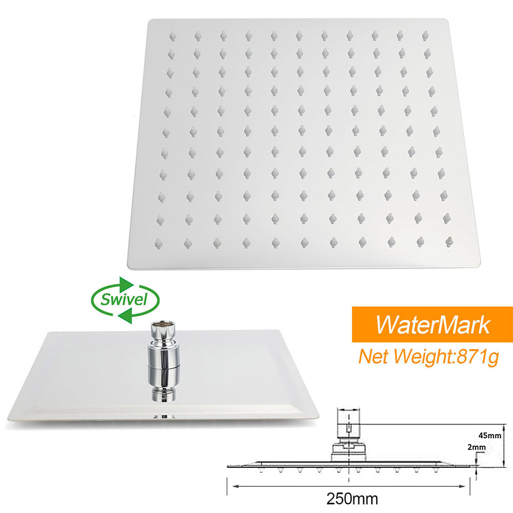 Chrome Square 10" Twin Shower Head Handheld Sliding Rail Set Wall Inlet Diverter Twin Taps