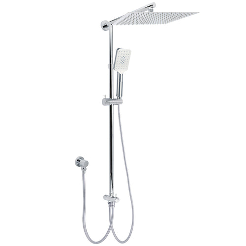 WELS Dual Square Shower Head 12" Rain Rose + 3 Modes Handheld Diverter Rail Arm Set