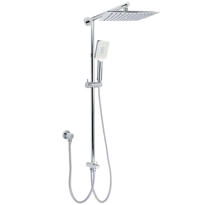 WELS Chrome Square 10" Rain Shower Head 3 Function Handheld Sliding Rail Wall Arm Set