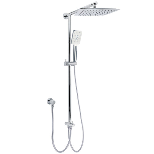 WELS Chrome Square 10" Rain Shower Head 3 Function Handheld Sliding Rail Wall Arm Set
