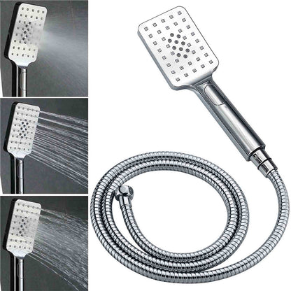 WELS Chrome Square 10" Rain Shower Head 3 Mode Handheld Sliding Rail Wall Arm Taps Set