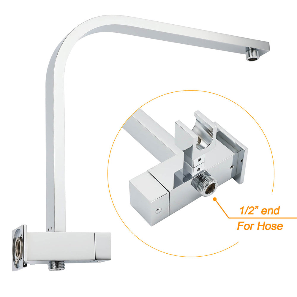 WELS Dual Square Shower Head 3 Mode Handheld Diverter Wall Arm 10" Rain Set