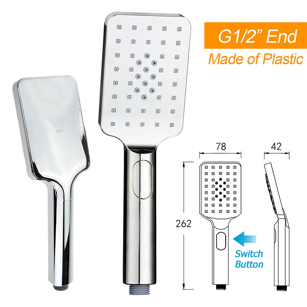 WELS Dual Square Shower Head 3 Mode Handheld Diverter Wall Arm 10" Rain Set