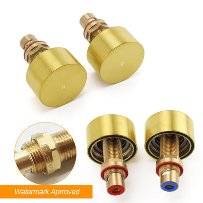 Brushed Gold 1/4 Turn Round Knob Hot Cold Tap Wall Set For Shower Vanity Spout