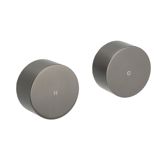 Gun Metal Grey 1/4 Turn Round Hot Cold Tap Wall Set Shower Vanity Spout Switch