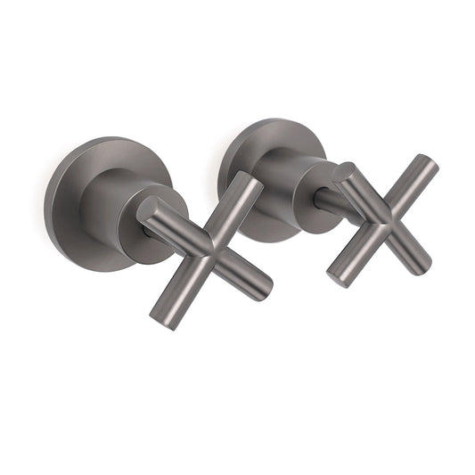 Gun Metal Shower 1/4 Turn Twin Taps Pair Bath Spout Hot Cold Water Mixer Valve