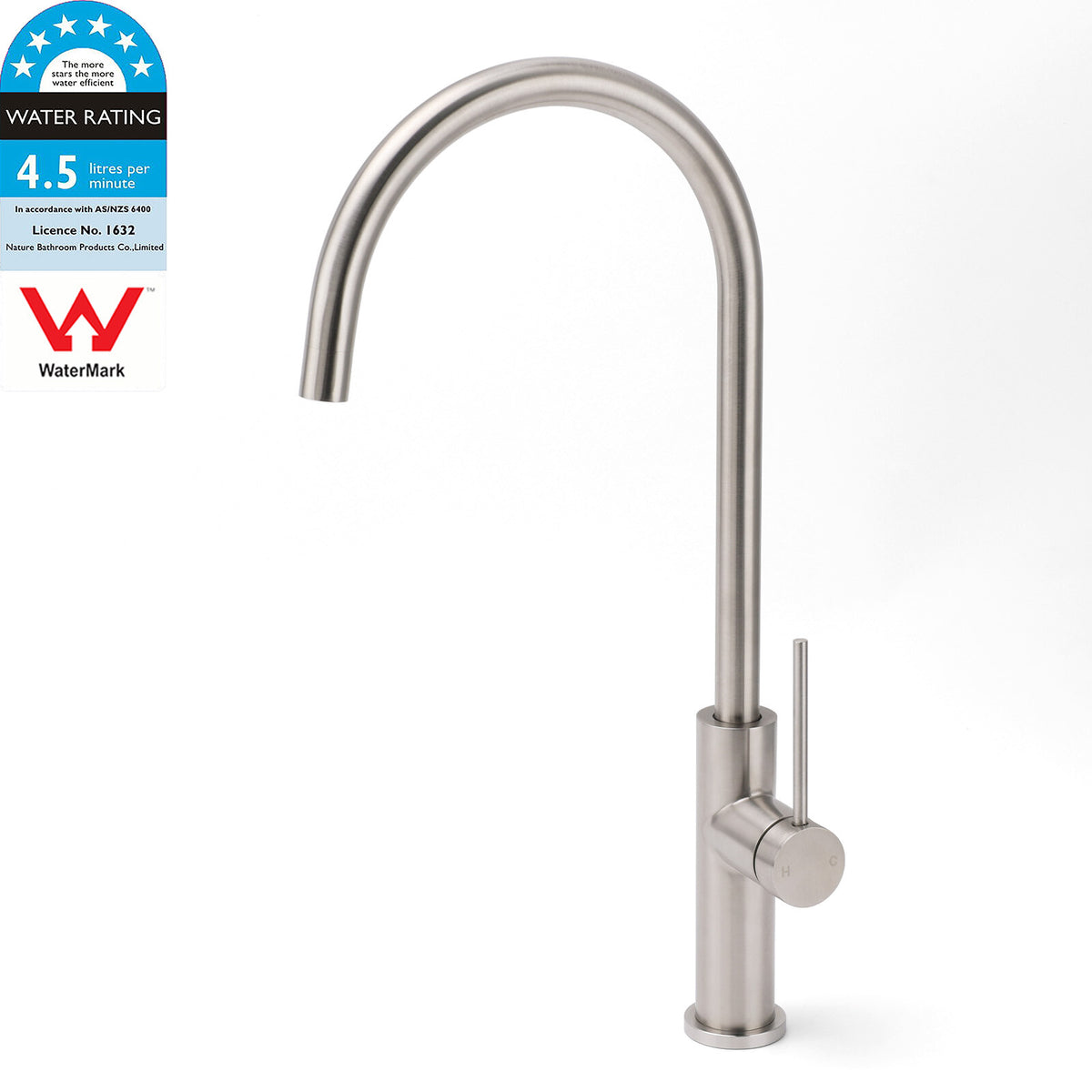 Brushed Nickel 435mm Tall Slim Round Kitchen Laundry Sink Mixer Faucet Tap Spout