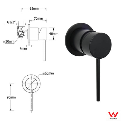 Watermark Matt Black Round Bath Shower Mixer Valve Hot Cold Water Tap Small Face