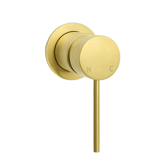Brushed Gold Round Wall Mounted Shower Mixer Hot Cold Bath Tap Valve Cartridge