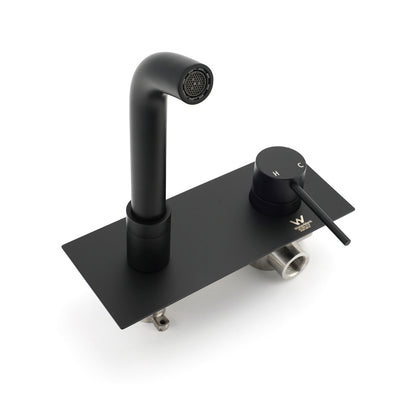 Matt Black Round Basin Mixer Bathtub Wall Mounted Faucet Tap Laundry Spout Set