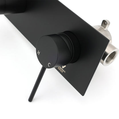 Matt Black Round Basin Mixer Bathtub Wall Mounted Faucet Tap Laundry Spout Set