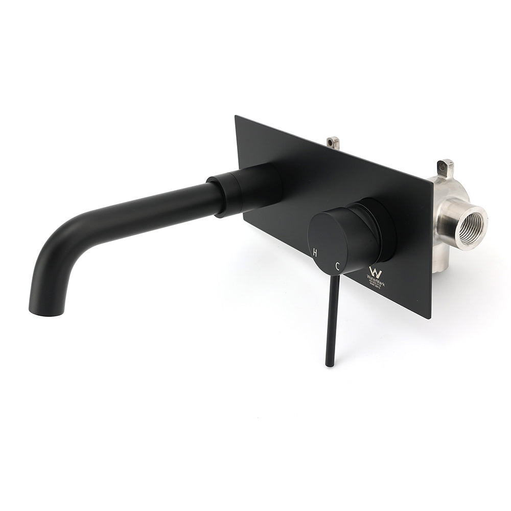 Matt Black Round Basin Mixer Bathtub Wall Mounted Faucet Tap Laundry Spout Set