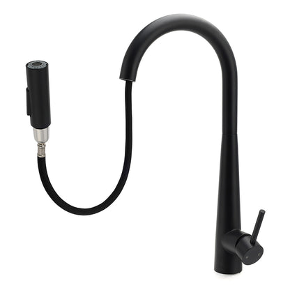 Round Matt Black Pull Out Kitchen Sink Tap Laundry Basin Mixer 2 Way Spout Set