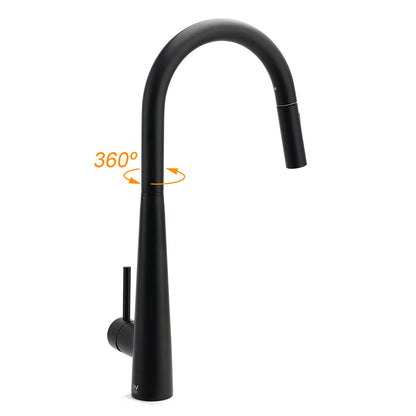 Round Matt Black Pull Out Kitchen Sink Tap Laundry Basin Mixer 2 Way Spout Set