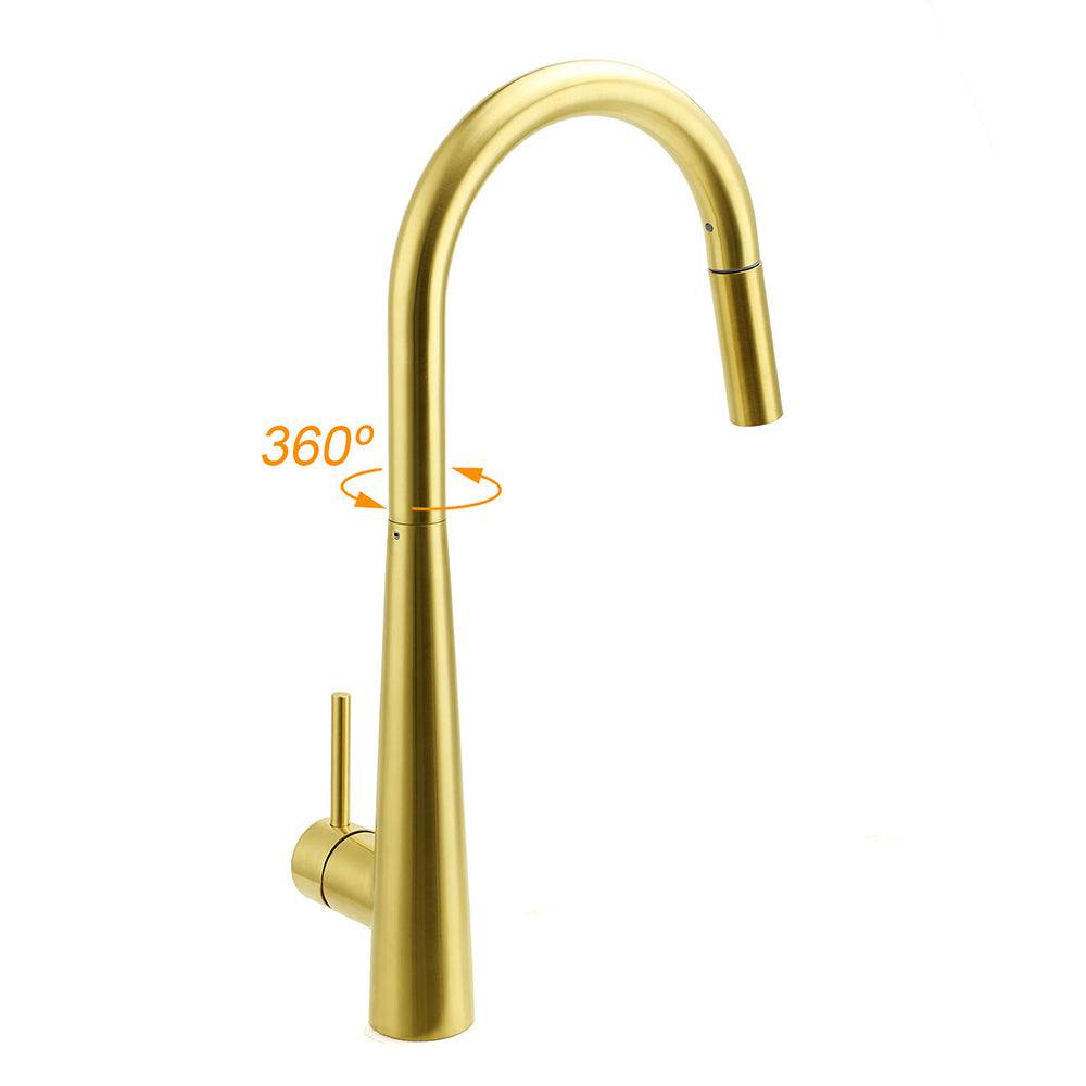 Brushed Gold Pull Out Kitchen Sink Tap Basin Mixer Faucet 2 Mode Spraying Spout