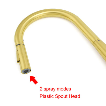 Brushed Gold Pull Out Kitchen Sink Tap Basin Mixer Faucet 2 Mode Spraying Spout