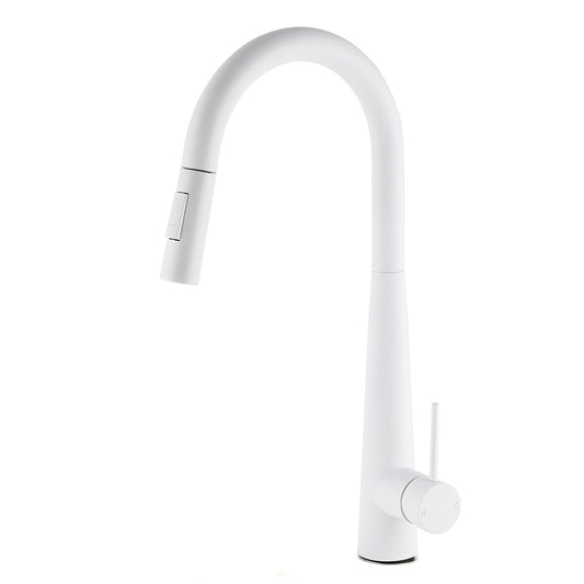 Matte White 2 Modes Spray Kitchen Mixer Pull Out Sink Tap Laundry Swivel Faucet