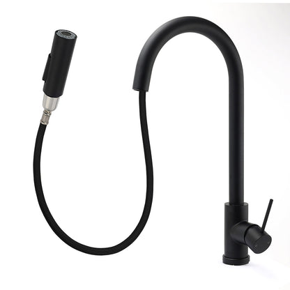 Matt Black Round Pull Out Down Kitchen Sink Tap Laundry Basin Mixer 2 Way Spout