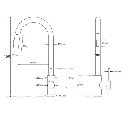 Brushed Nickel 2 Way Spray Kitchen Mixer Tap Pull Out Sink Laundry Swivel Faucet