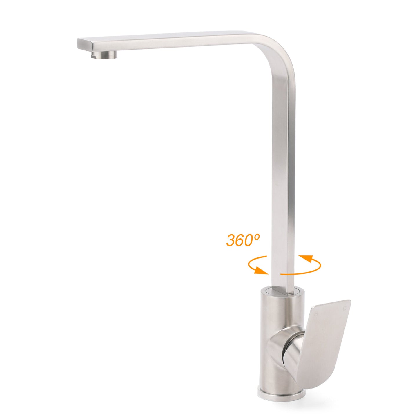 WELS Brushed Nickel Square Kitchen Sink Laundry Mixer 360º Swivel Faucet Tapware