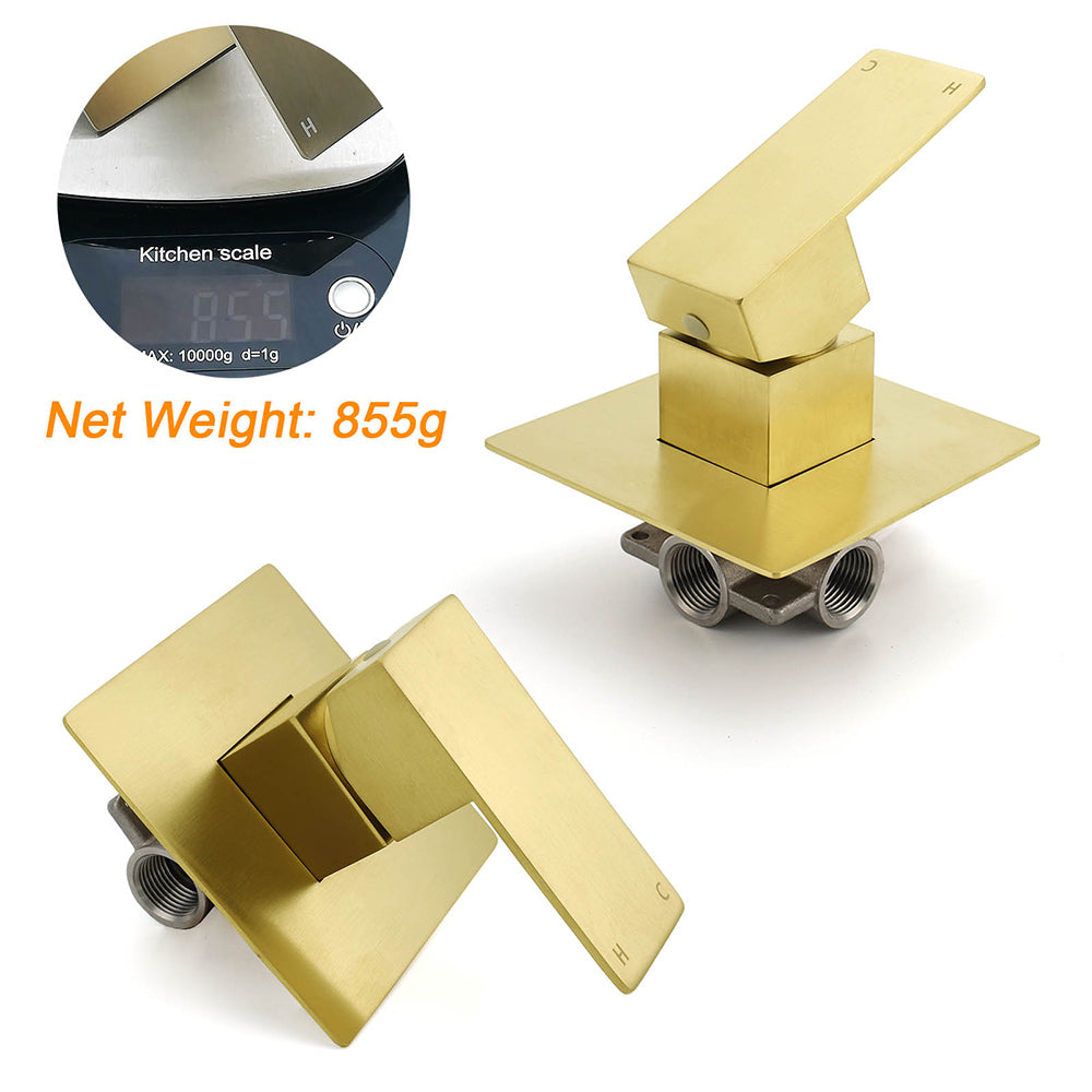 Brushed Gold Square Bath Shower Mixer Hot Cold Tap Ceramic Cartridge For Bath Set
