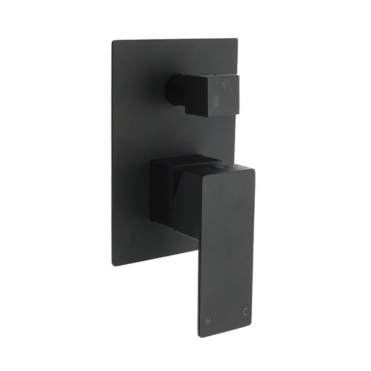 Matt Black Square Stainless Steel Shower Mixer 2 Way Bath Set Diverter Watermark