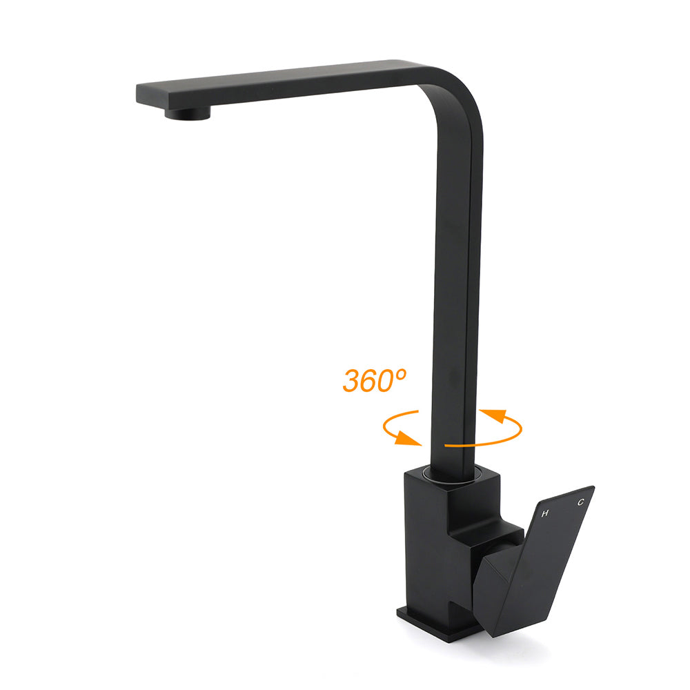 Matt Black Square Gooseneck 360 Swivel Laundry Sink Kitchen Mixer Faucet Tapware